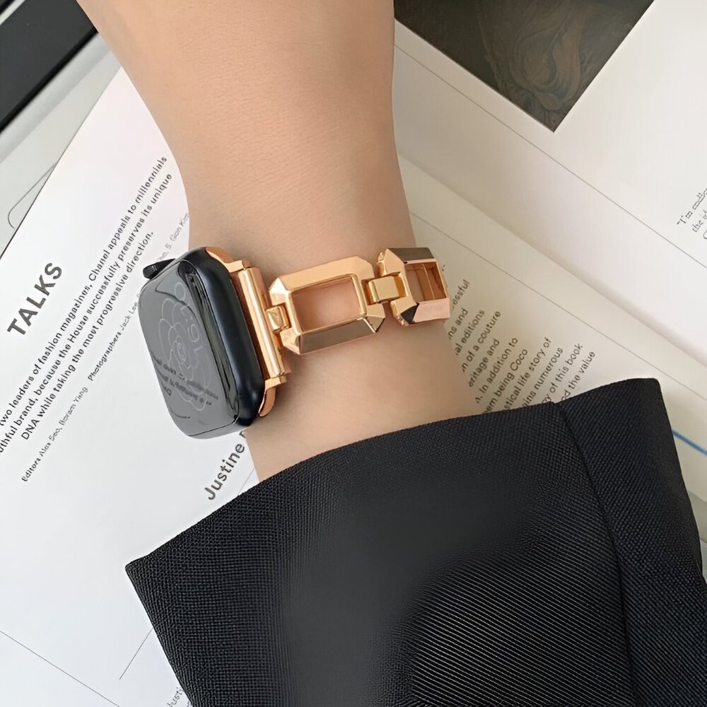 NEW Adjustable Square Stylish Strap Stainless Chain For Apple Watch - Rose gold - Picture 4 of 7